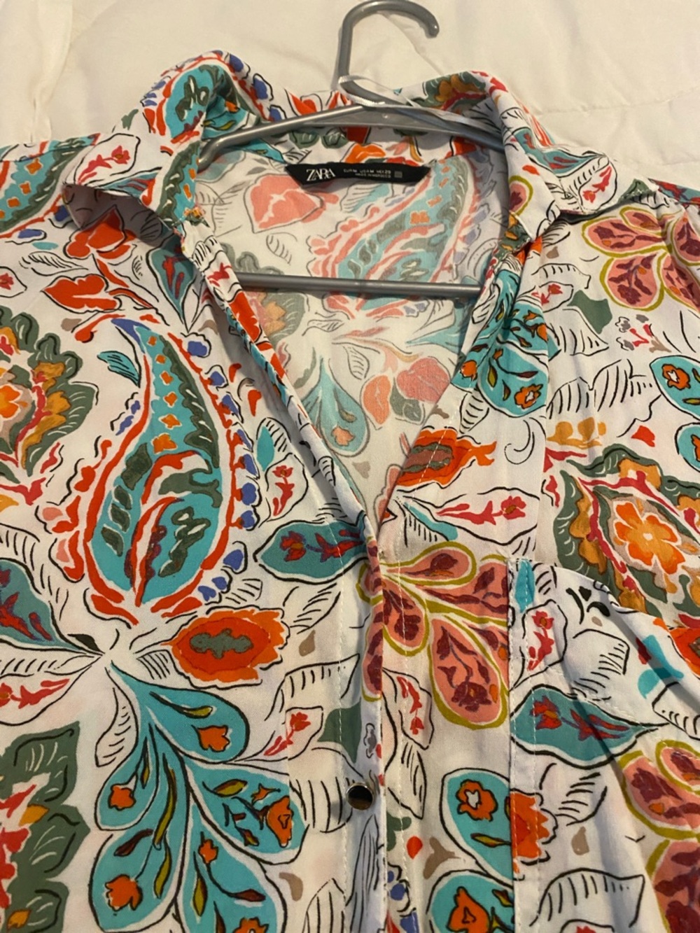 Zara Women's Multicolor Paisley Short-Sleeve Button-Down Shirt